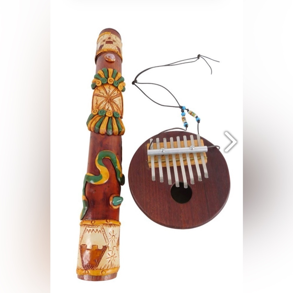 Pair of Handcrafted Musical Instruments – 6" Kalimba & 20" Rainstick